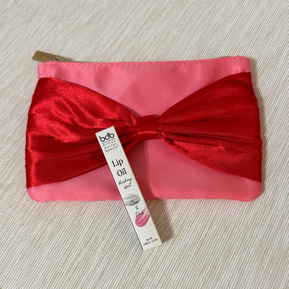Ipsy Pink and Red Clutch with Gold Tag